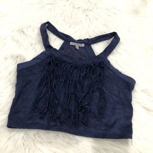 NWT Suede Velvet Fringe Halter Crop Top M